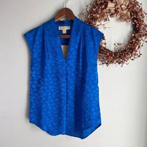 Michael Michael Kors Petites Womens Fleur Jacquard Top PETITE SMALL Grecian Blue